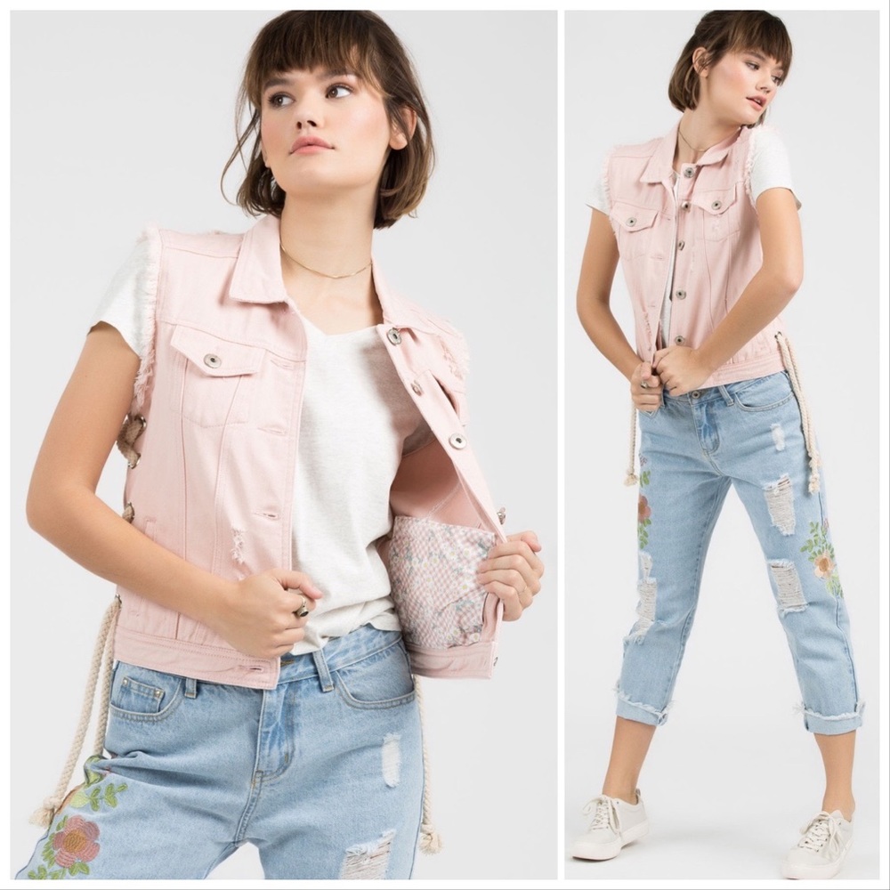 POL Petal Pink Distressed Denim Vest - Picture 7 of 10